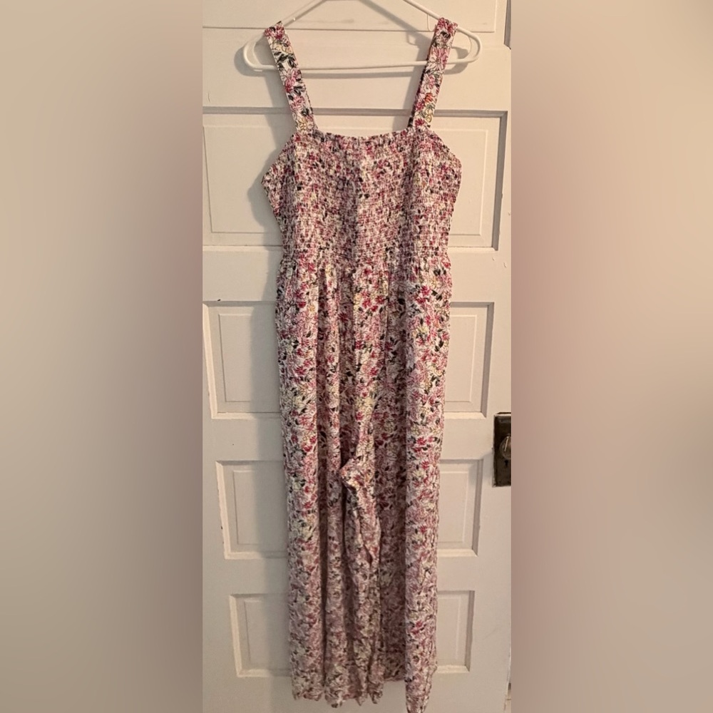 Smocked Floral Jumpsuit in Pink